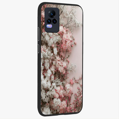 Blush Blossom Cloud Glass Case upright view showcasing calm floral cloud artwork with gentle dreamy theme.