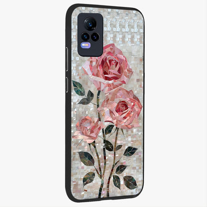 Blush Mosaic Bloom Glass Case upright view showcasing decorative floral mosaic artwork with stylish modern aesthetic.