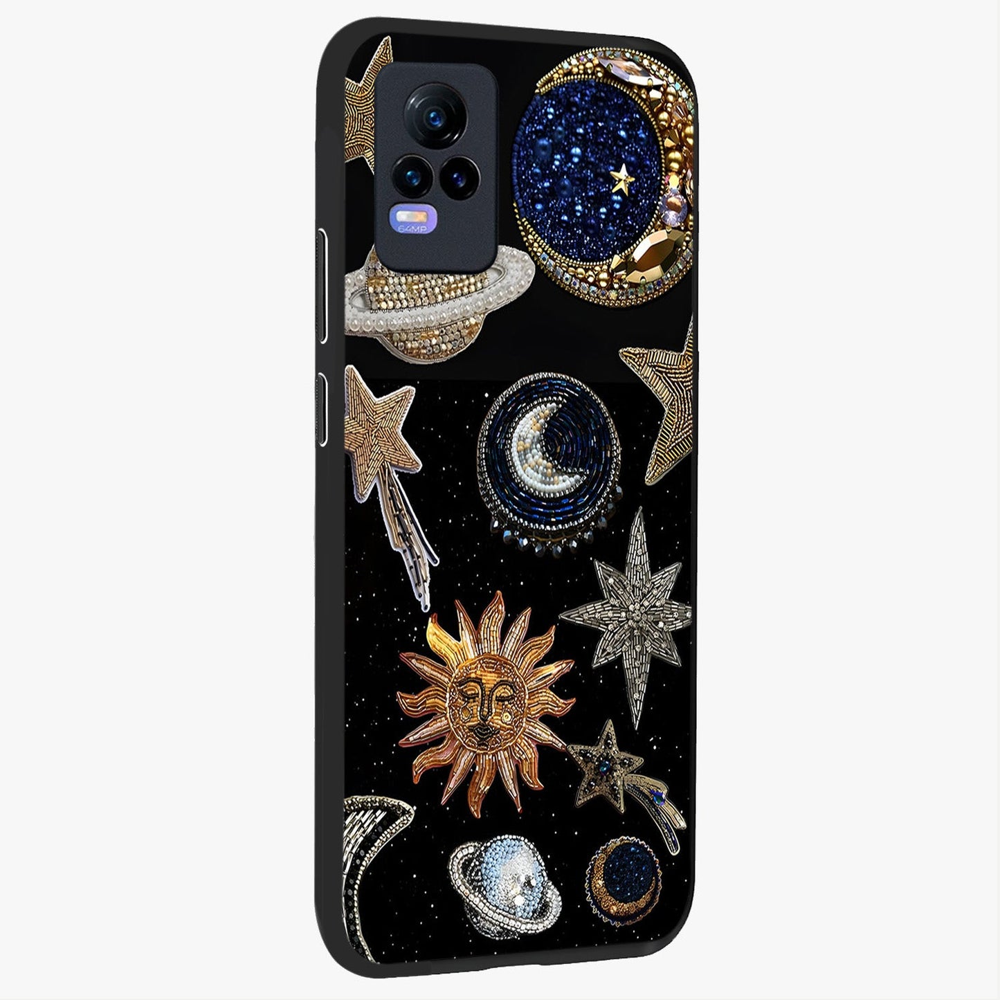 Celestial Gem Constellations Glass Case upright view showcasing cosmic constellation artwork with celestial aesthetic style.