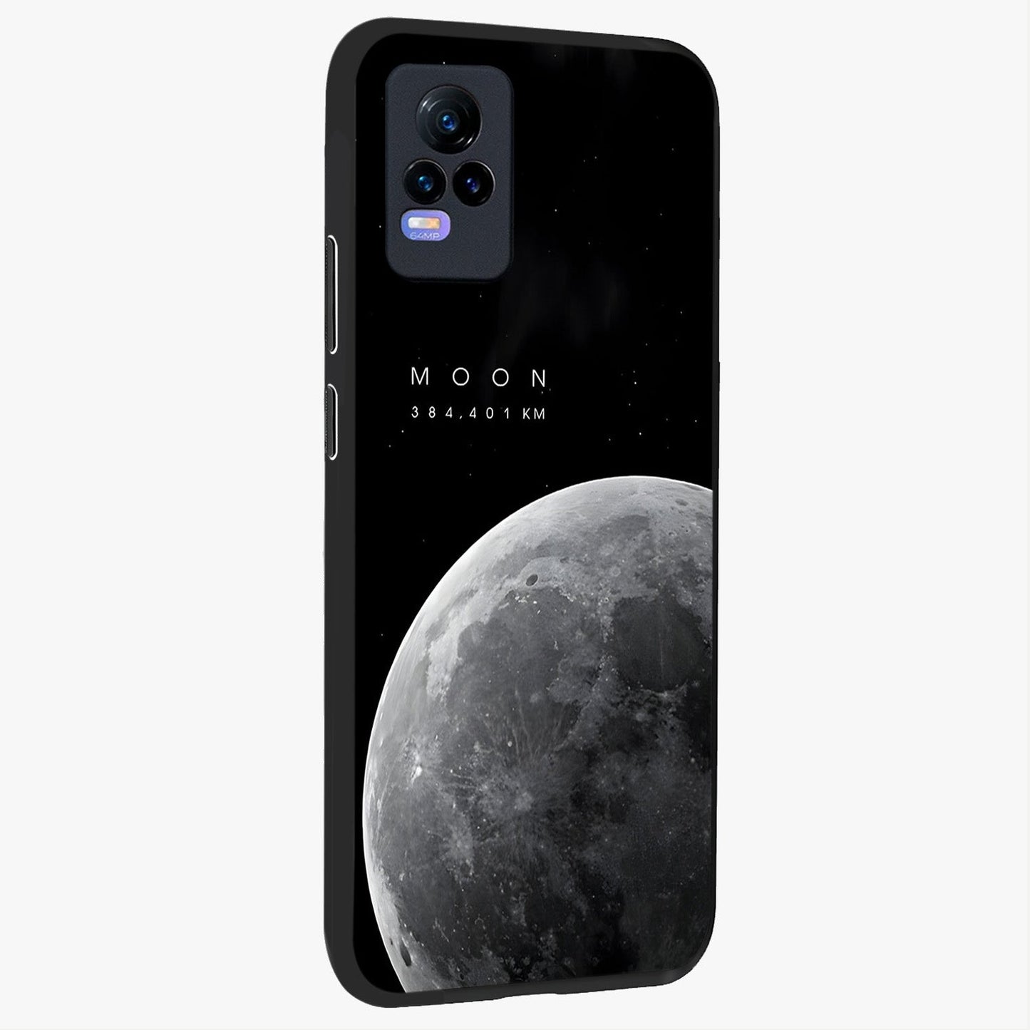 Cosmic Moon Glow Glass Case upright view showcasing luminous moon illustration with dreamy cosmic style.