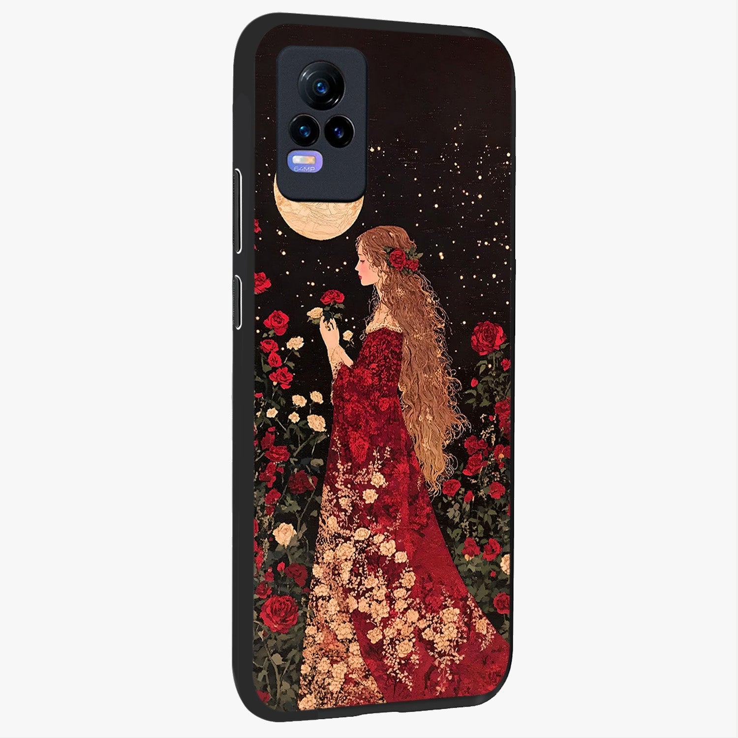 Crimson Dreams Glass Case upright view showcasing dreamy red toned artwork with modern aesthetic style.