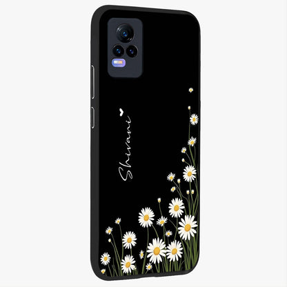 Daisy Cascade Custom Name Glass Case upright view showcasing elegant floral cascade design with personalized aesthetic.