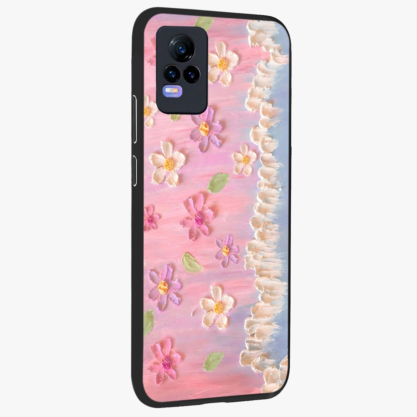 Dreamy Painted Garden Glass Case upright view showcasing vibrant floral garden artwork with artistic nature theme.