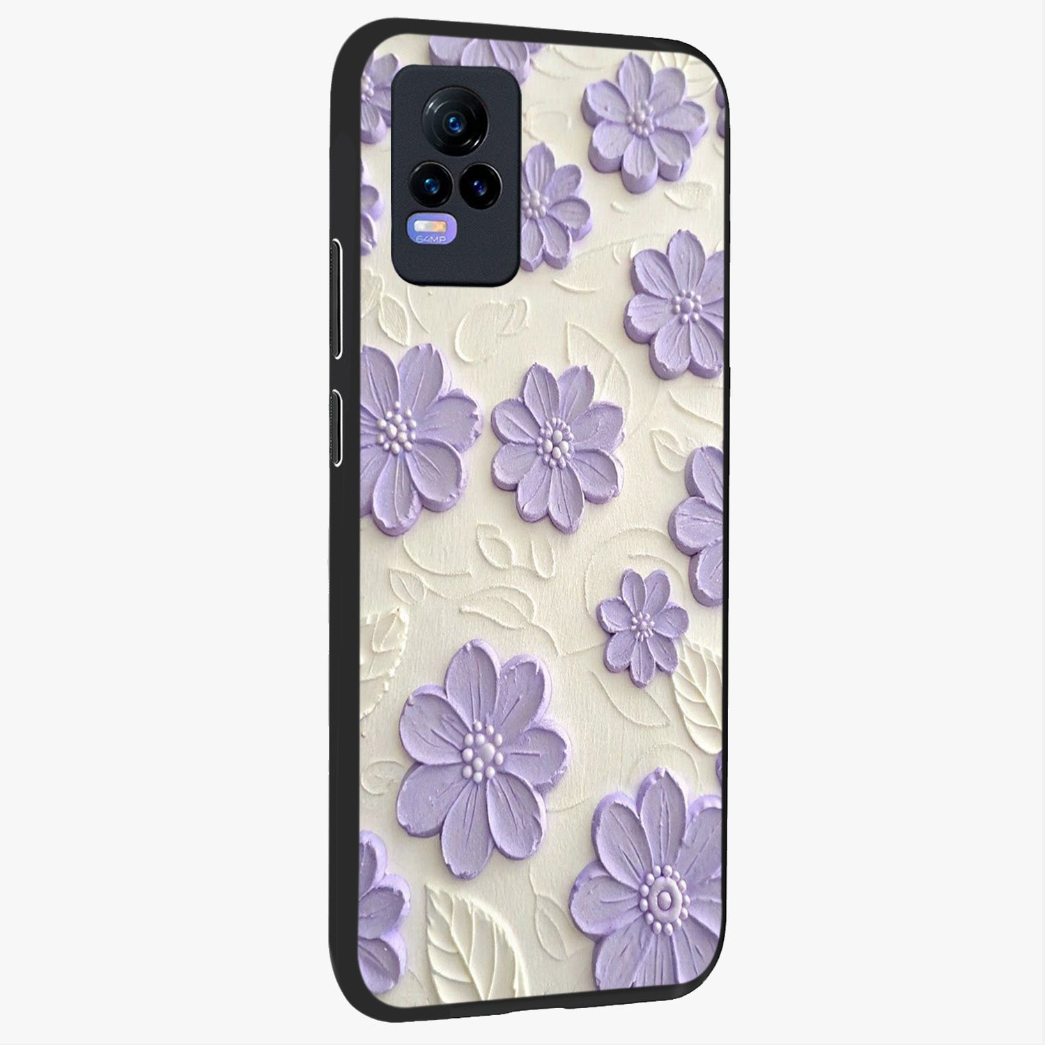 Floral Wall Art With Purple Flowers Glass Case upright view showcasing elegant purple flower artwork with decorative floral theme.