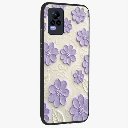 Floral Wall Art With Purple Flowers Glass Case upright view showcasing elegant purple flower artwork with decorative floral theme.