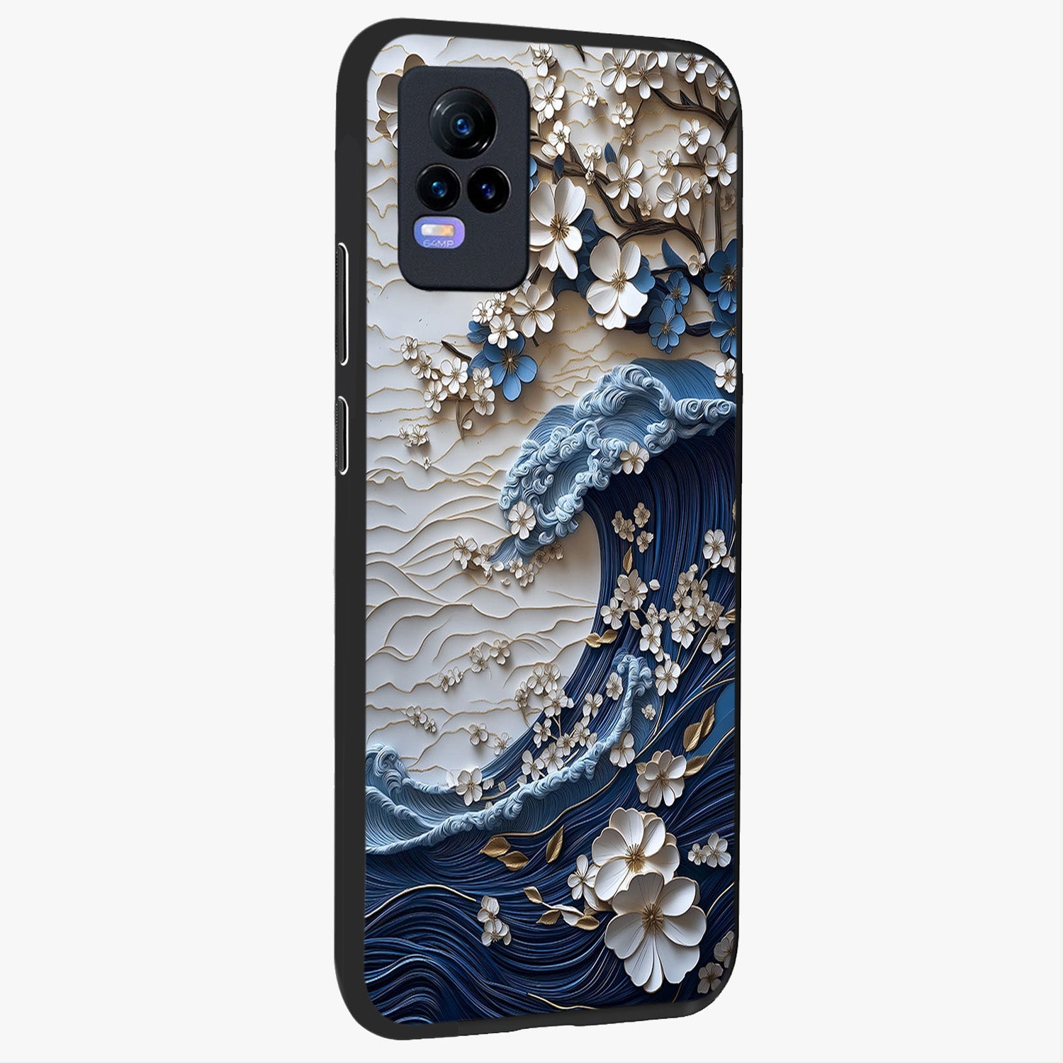 Floral Wave Origami Glass Case upright view showcasing creative floral origami artwork with artistic decorative theme.
