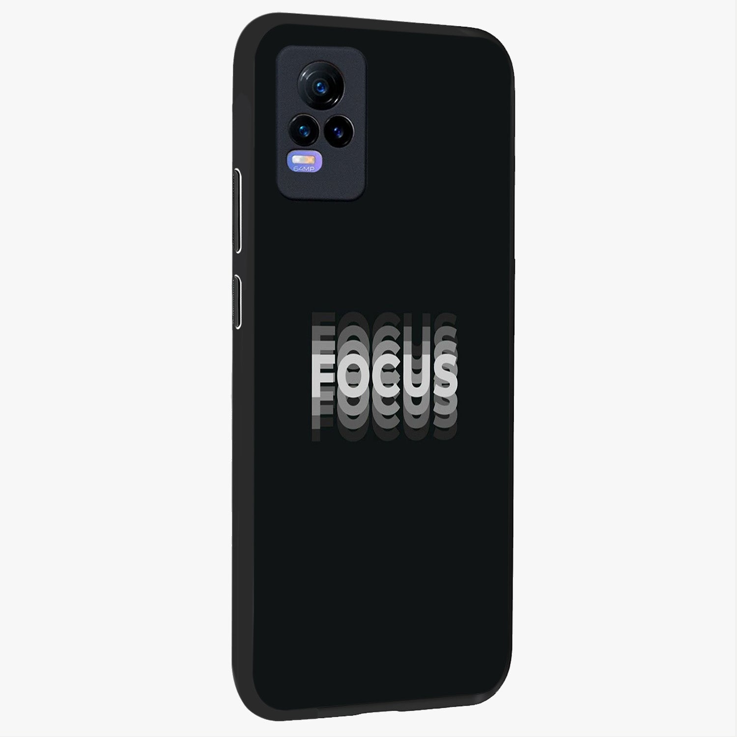 Focus Mode On Glass Case upright view showcasing strong typography statement with sleek motivational theme.