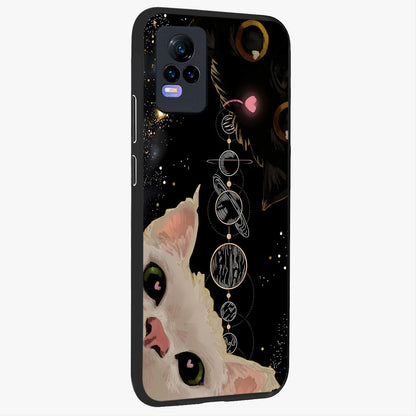 Galactic Cat Glass Case upright view showcasing mystical cat artwork with dreamy cosmic theme.