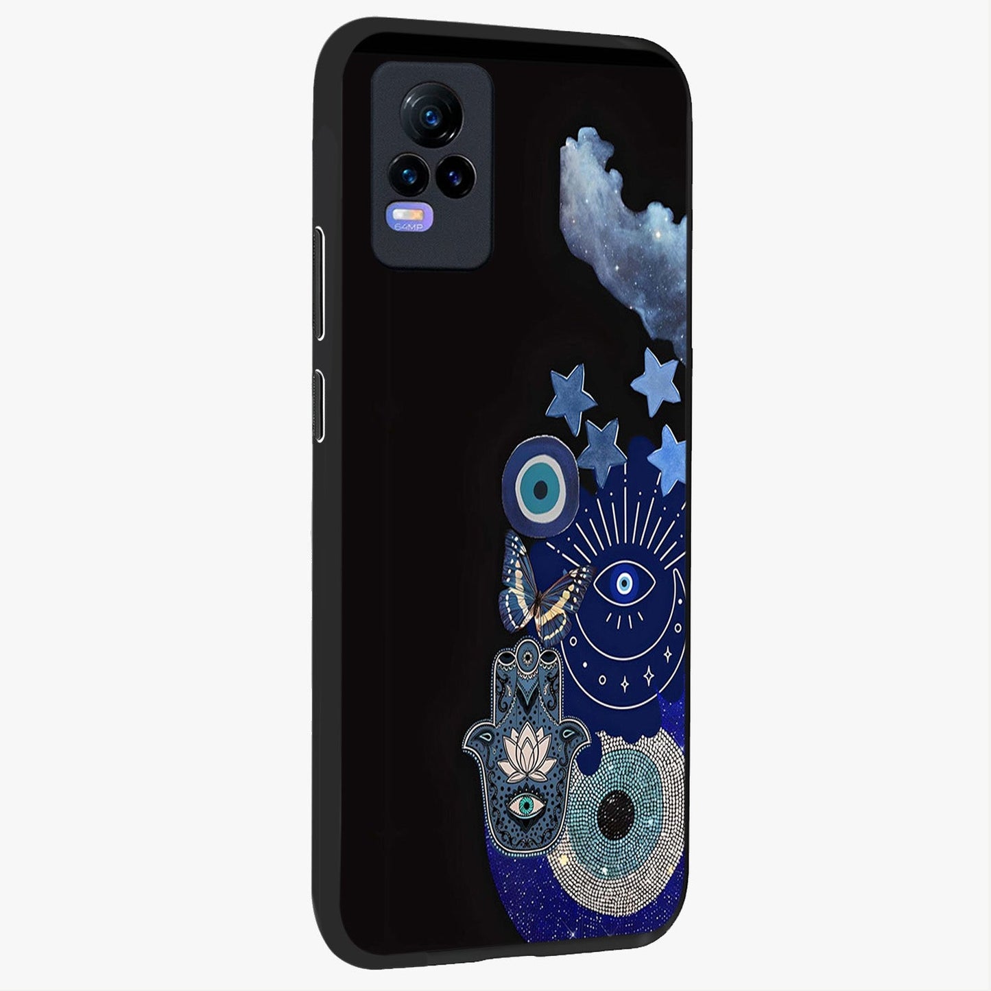 Galactic Charm Cluster Glass Case upright view showcasing glowing cosmic charm artwork with magical celestial style.