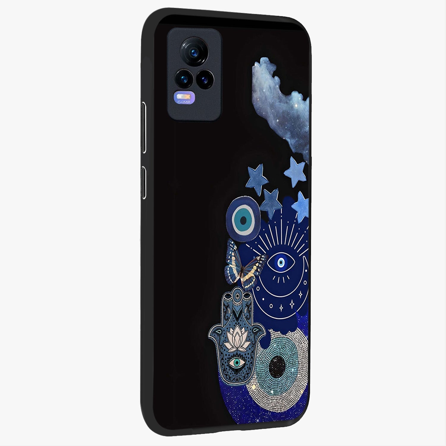 Galactic Charm Cluster Glass Case upright view showcasing glowing cosmic charm artwork with magical celestial style.