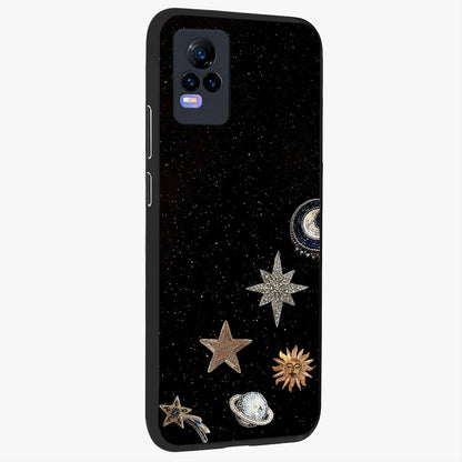Galactic Charm Glow Glass Case upright view showcasing glowing cosmic charm artwork with magical celestial style.