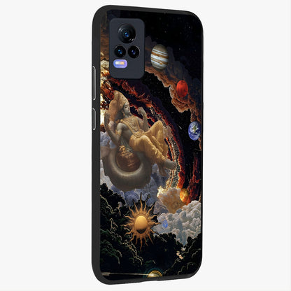 Galactic Divine God Glass Case upright view showcasing mystical divine artwork with dramatic cosmic theme.