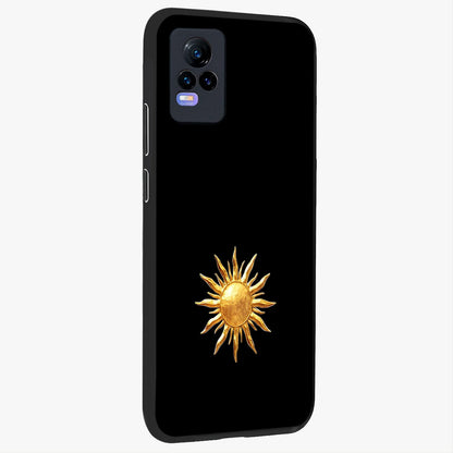 Golden Sun Minimalism Glass Case upright view showcasing haunting graveyard artwork with dramatic dark theme.