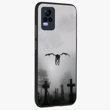 Graveyard Shadow Descent Glass Case upright view showcasing haunting graveyard artwork with dramatic dark theme.