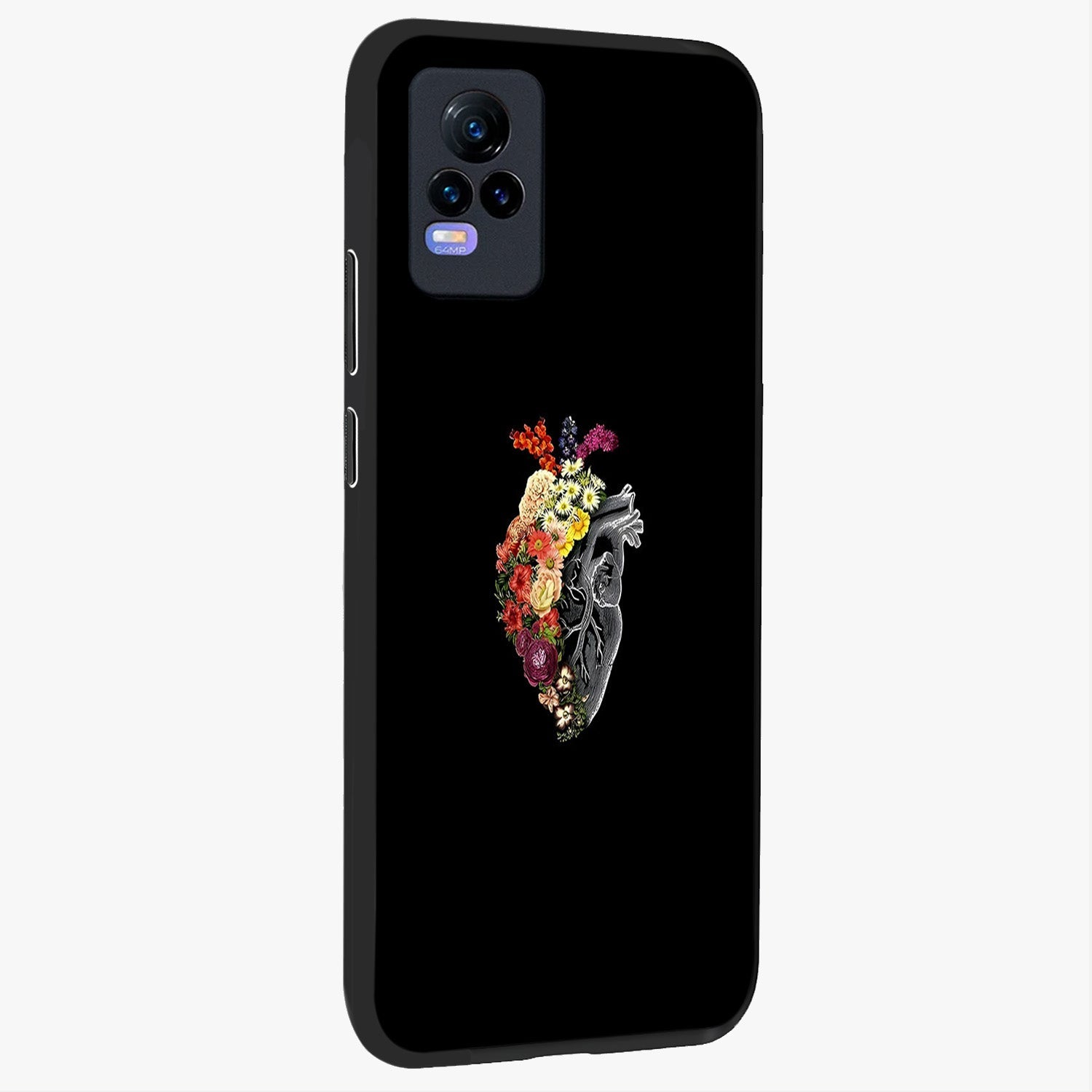 Heart With Flowers Glass Case upright view showcasing decorative heart and floral artwork with sweet romantic theme.