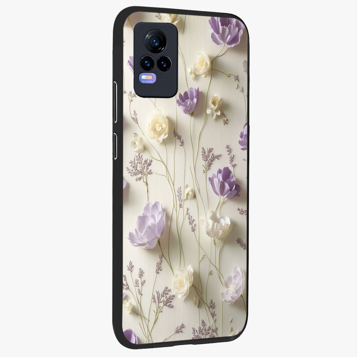 Lilac Breeze Harmony Glass Case upright view showcasing delicate lilac artwork with peaceful floral theme.