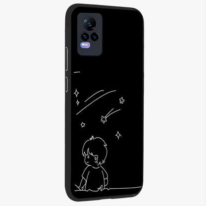 Line Art Boy With Shooting Stars Glass Case upright view showcasing artistic shooting star illustration with minimal style.