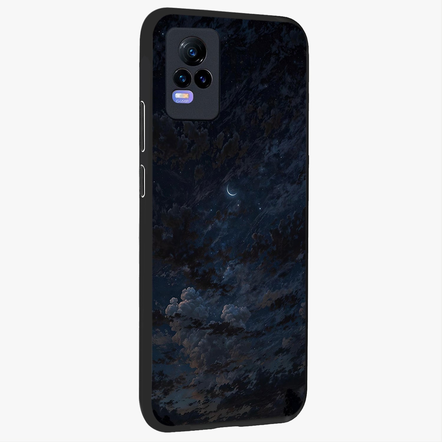 Lunar Veil Silence Glass Case upright view showcasing calm moon themed artwork with serene night atmosphere.