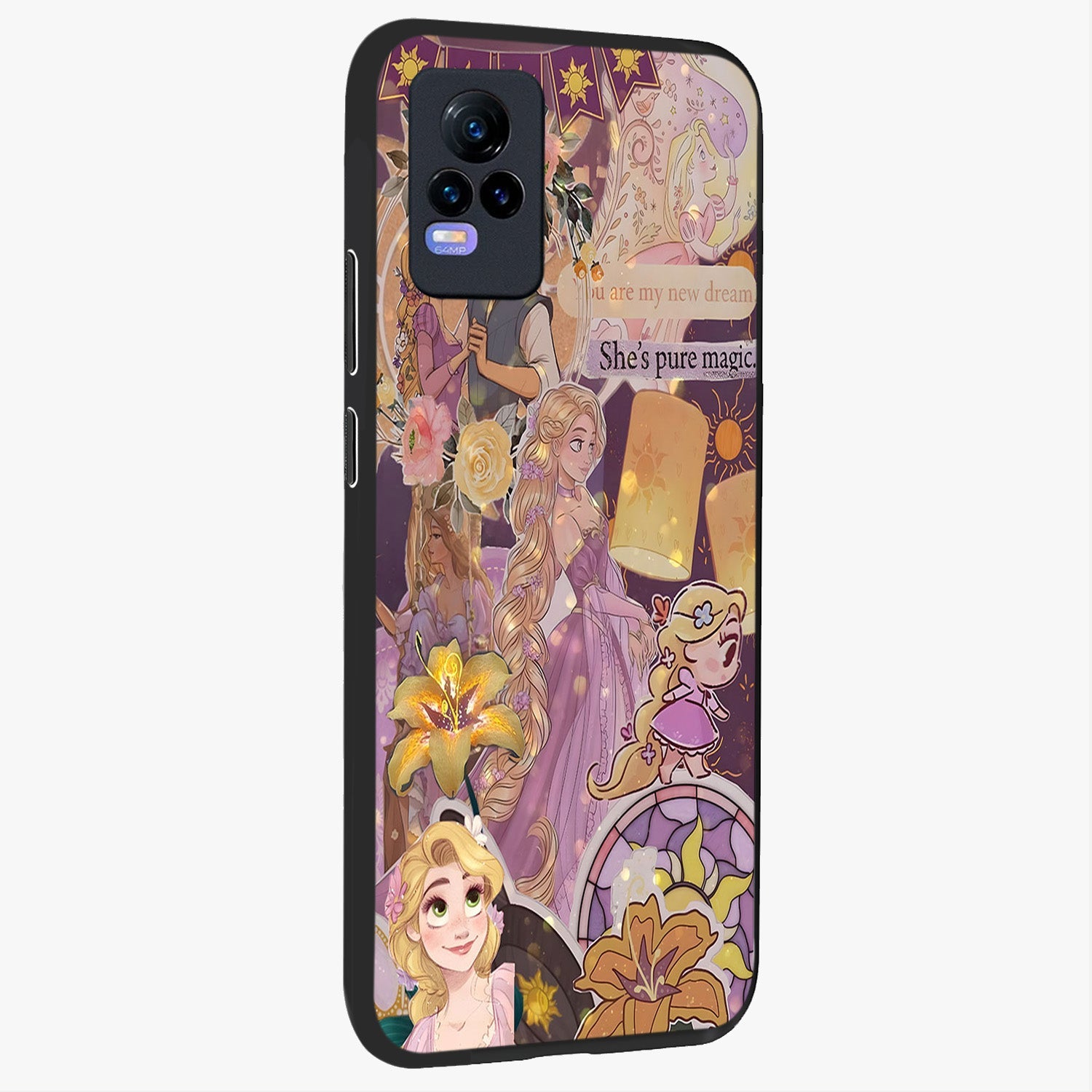 Magical Tangled Dream Glass Case upright view showcasing enchanting artistic artwork with dreamy fantasy theme.