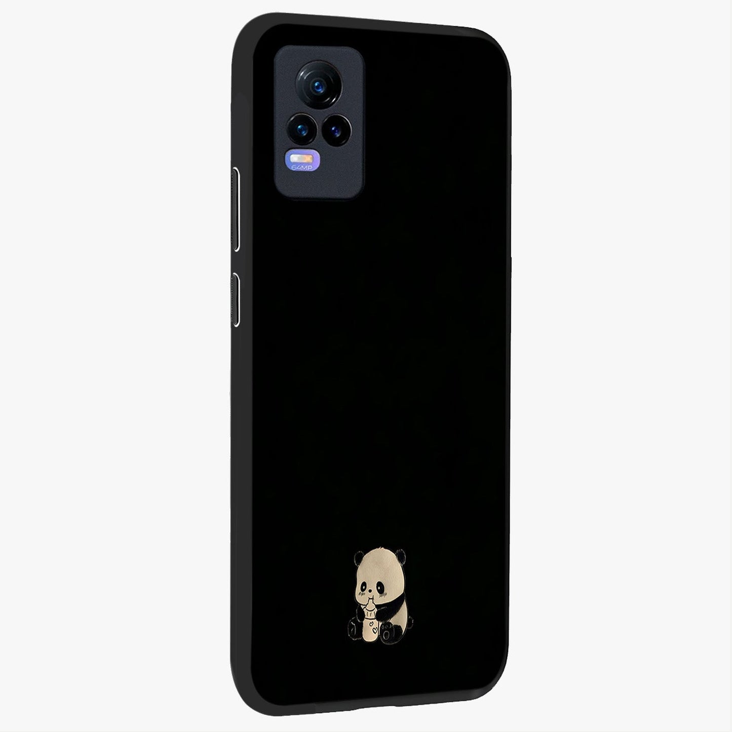 Midnight Panda Love Glass Case upright view showcasing charming panda artwork with playful romantic theme.
