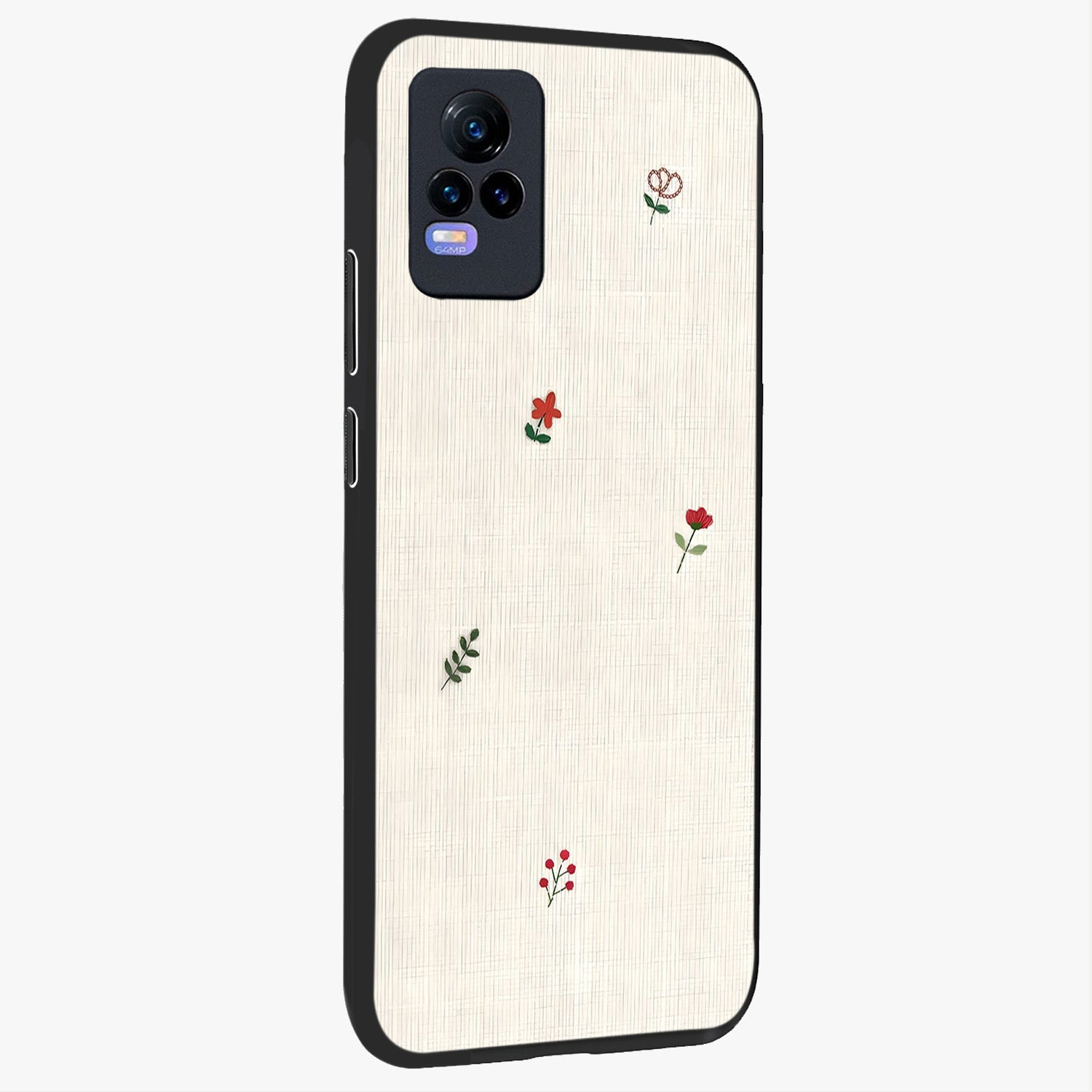 Minimalistic Blue With White Flower Pattern Glass Case upright view showcasing clean white flower artwork with calming blue theme.
