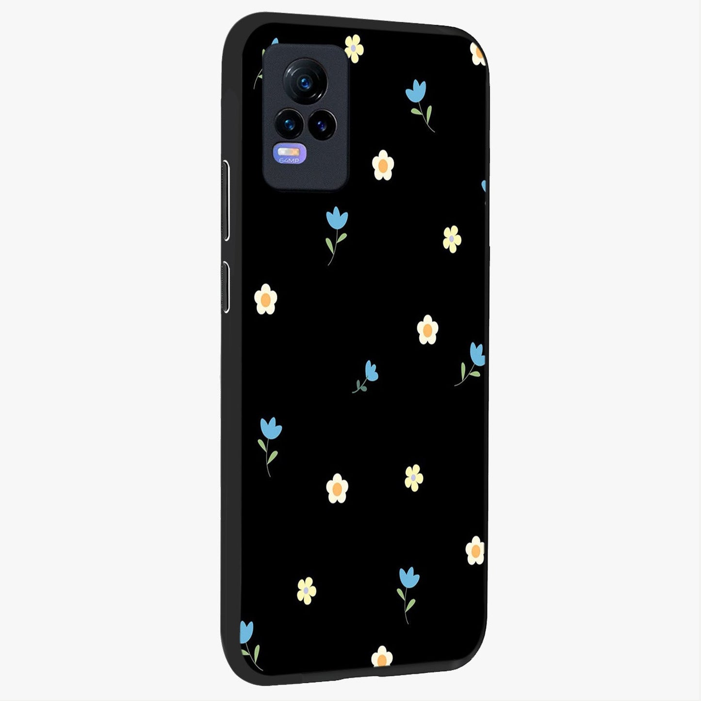 Minimal Petal Whispers Glass Case upright view showcasing elegant floral artwork with modern minimalist style.