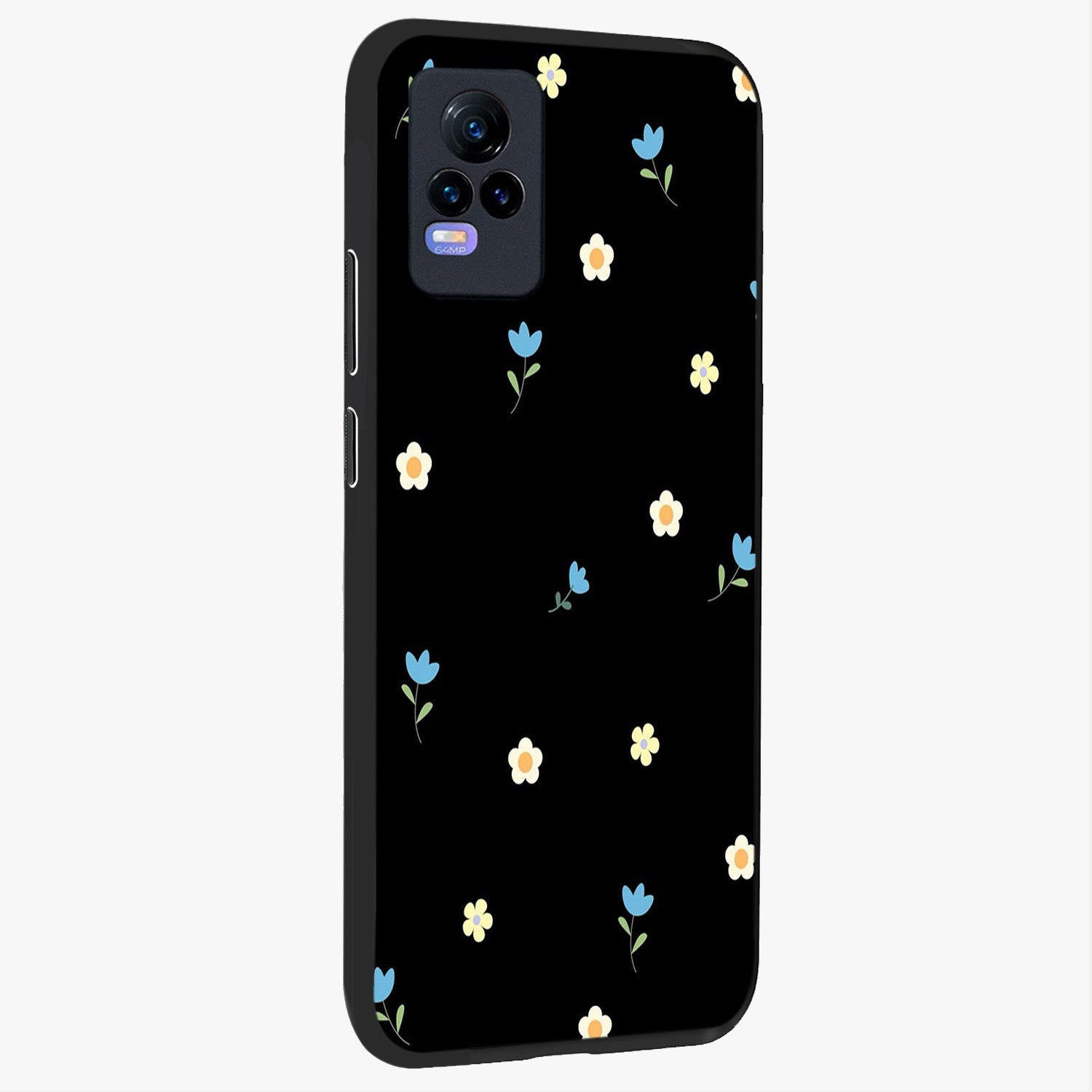 Minimal Petal Whispers Glass Case upright view showcasing elegant floral artwork with modern minimalist style.