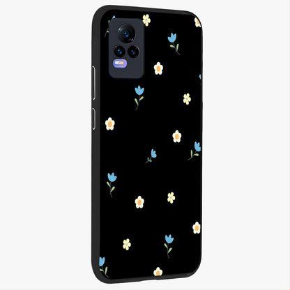 Minimal Petal Whispers Glass Case upright view showcasing elegant floral artwork with modern minimalist style.