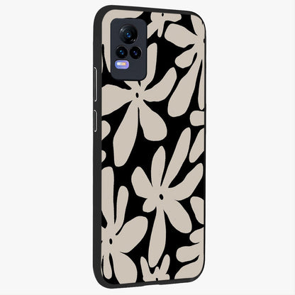 Monochrome Petal Dance Glass Case upright view showcasing artistic floral pattern with stylish monochrome theme.