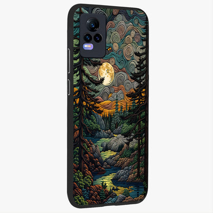Moonlight Forest Dream Glass Case upright view showcasing magical forest artwork with calm night theme.