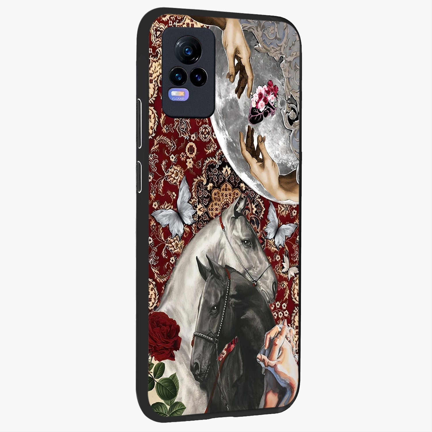 Moonlit Royal Stallion Glass Case upright view showcasing dramatic horse artwork with glowing moon themed design.