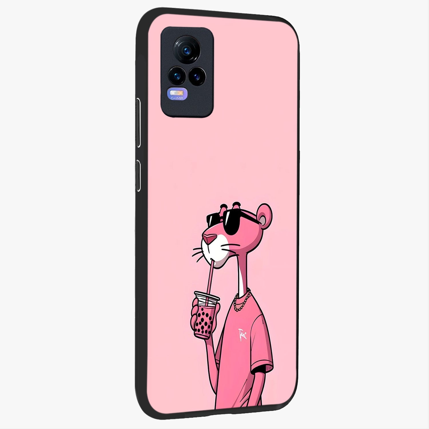 Pink Panther Glass Case upright view showcasing fun animated artwork with stylish retro cartoon theme.