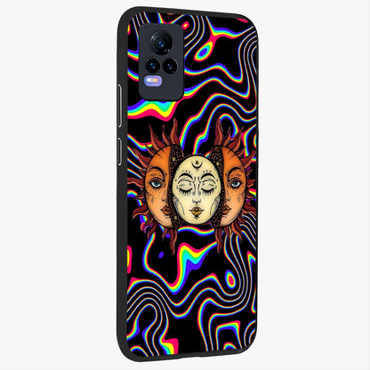 Psychedelic Sun Glass Case upright view showcasing trippy sun artwork with bold psychedelic theme.