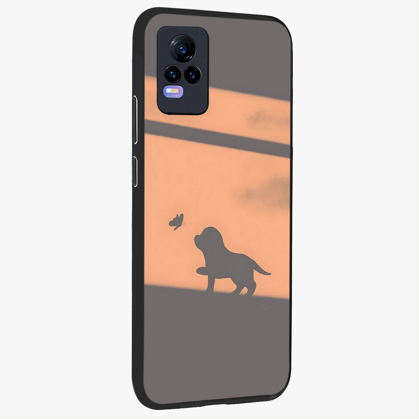 Puppy Shadow Art Glass Case upright view showcasing charming puppy artwork with creative silhouette theme.