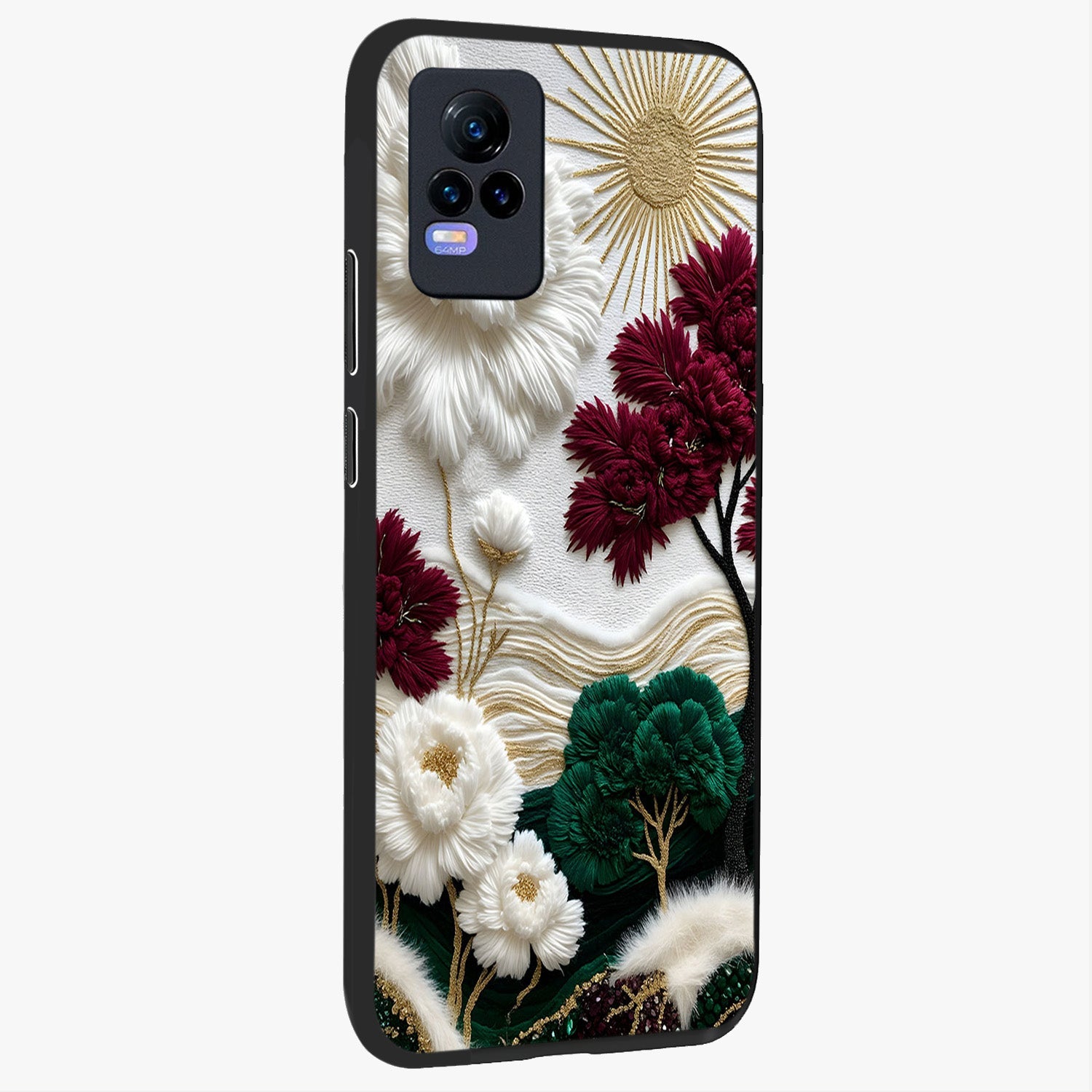 Radiant Bloom Elegance Glass Case upright view showcasing decorative flower artwork with refined botanical theme.