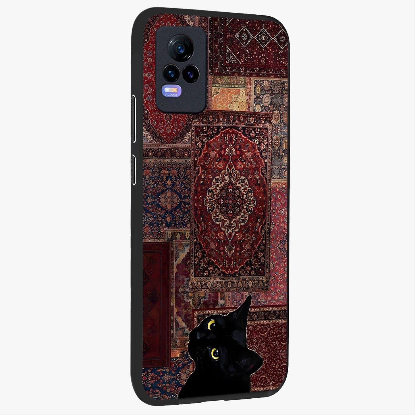 Regal Magic Cat Apple Glass Case upright view showcasing charming cat artwork with playful magical theme.