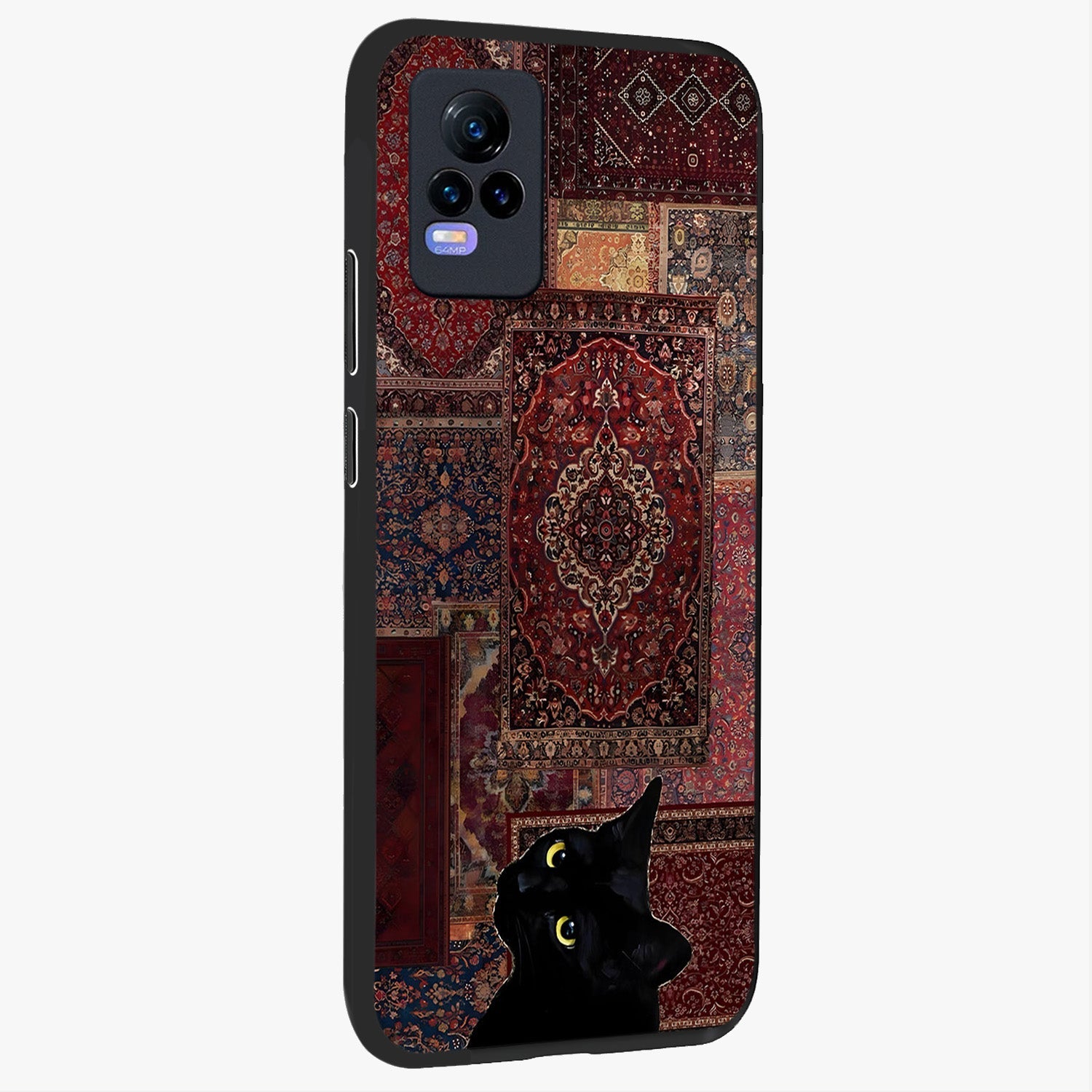 Regal Magic Cat Apple Glass Case upright view showcasing charming cat artwork with playful magical theme.