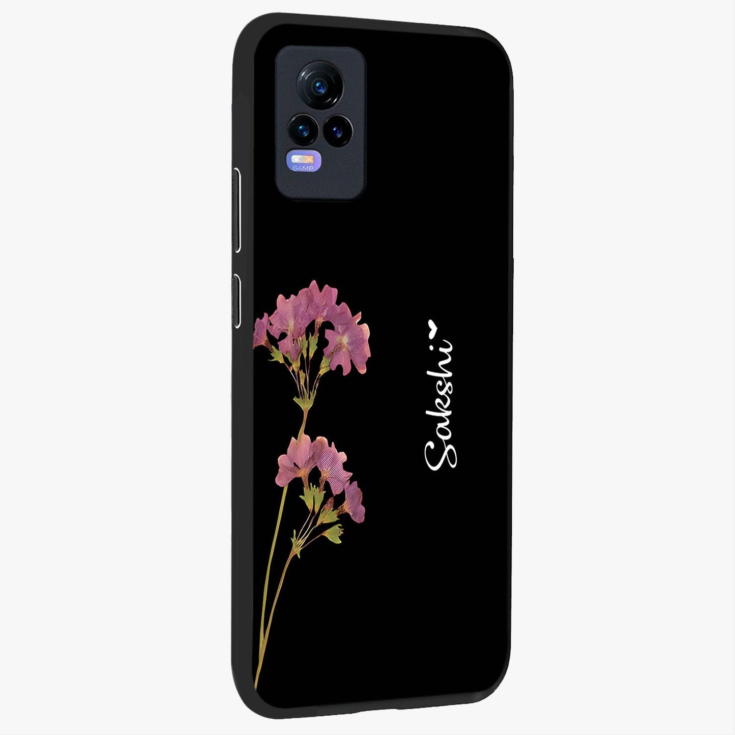Riching Lavender Flower Custom Name Glass Case upright view showcasing elegant lavender floral artwork with personalized aesthetic.