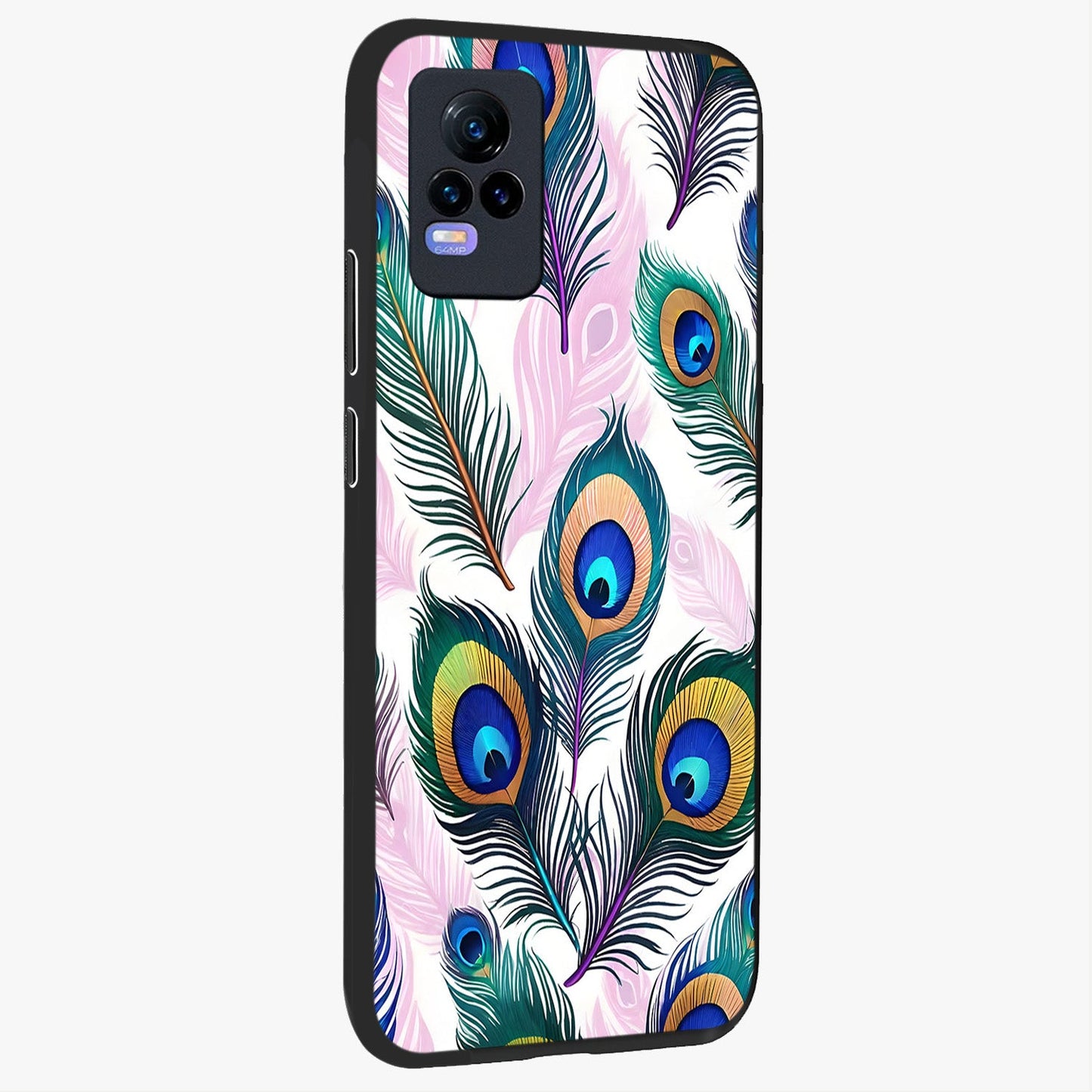 Royal Peacock Feathers Glass Case upright view showcasing elegant peacock feather artwork with decorative royal theme.