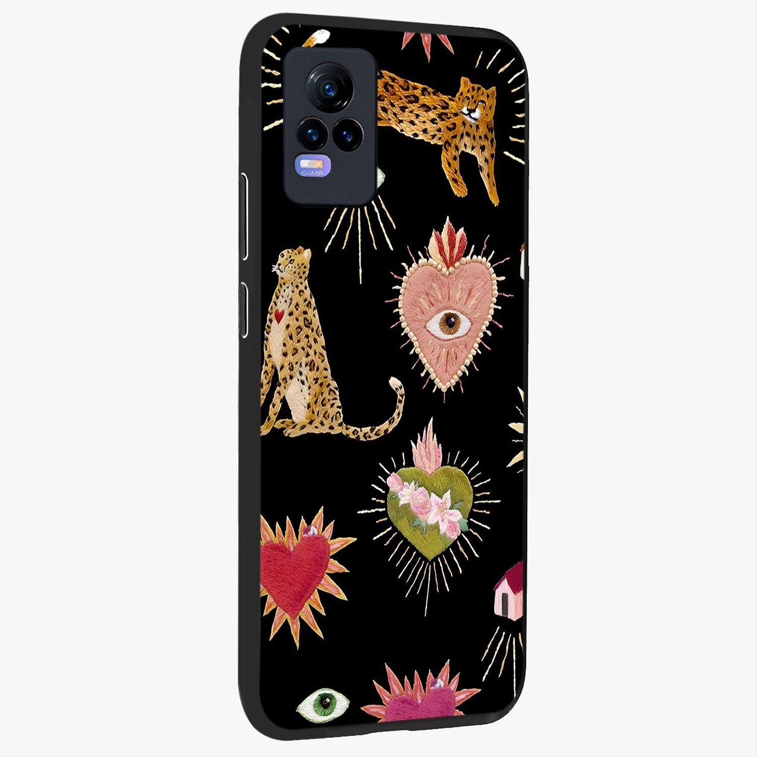 Sacred Jungle Heart Glass Case upright view showcasing vibrant jungle artwork with symbolic heart theme.