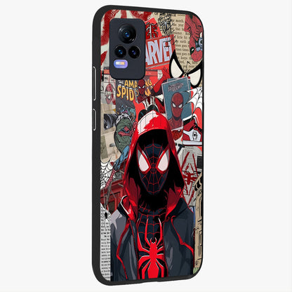 Spider Collage Street Glass Case upright view showcasing bold superhero artwork with urban street theme.
