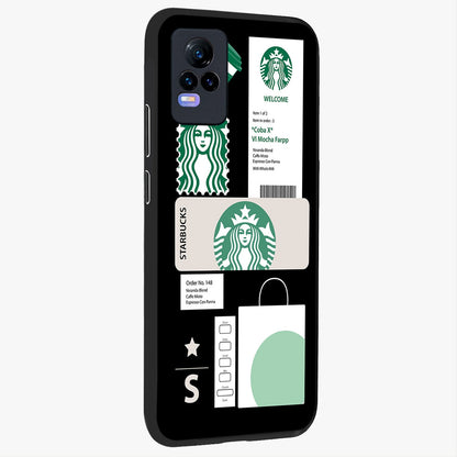 Starbucks Mocha Glass Case upright view showcasing trendy coffee inspired artwork with modern lifestyle theme.