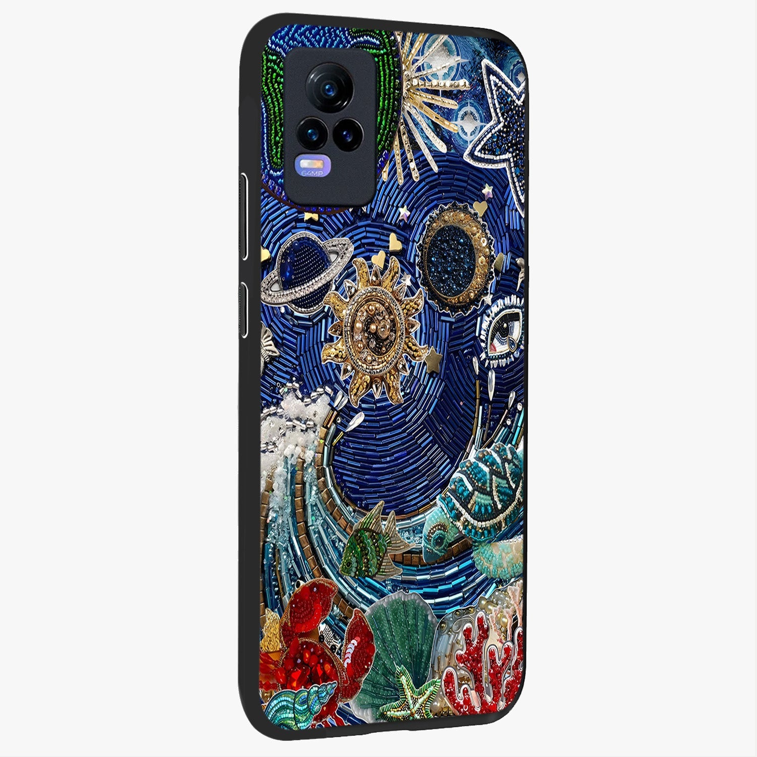 Universe Underwater Spark Glass Case upright view showcasing magical underwater galaxy artwork with vibrant cosmic theme.