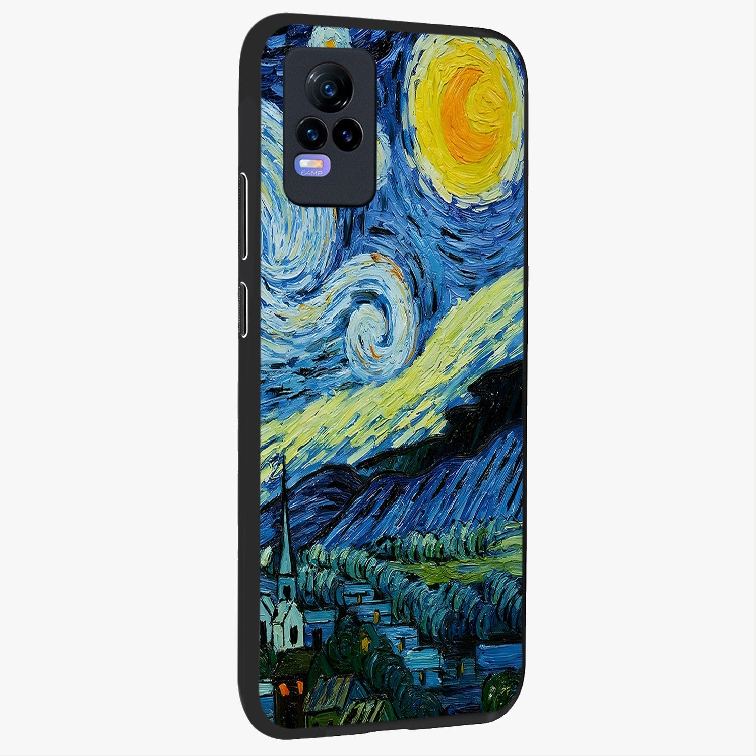 Van Gogh Art Glass Case upright view showcasing expressive painting style artwork with timeless artistic theme.