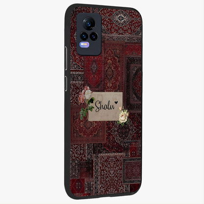 Velvet Wine Pattern Custom Name Glass Case upright view showcasing luxurious wine toned artwork with personalized aesthetic.
