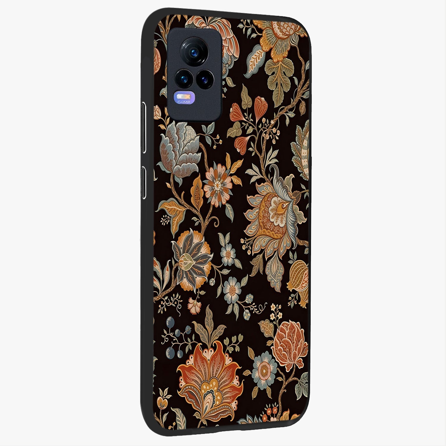 Vintage Floral Dream Glass Case upright view showcasing delicate floral artwork with timeless vintage theme.