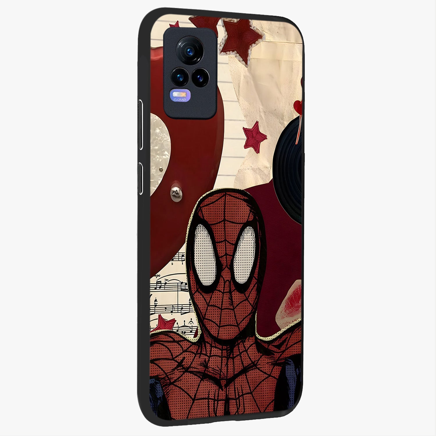 Web Warrior Vibes Glass Case upright view showcasing energetic superhero artwork with bold action theme.