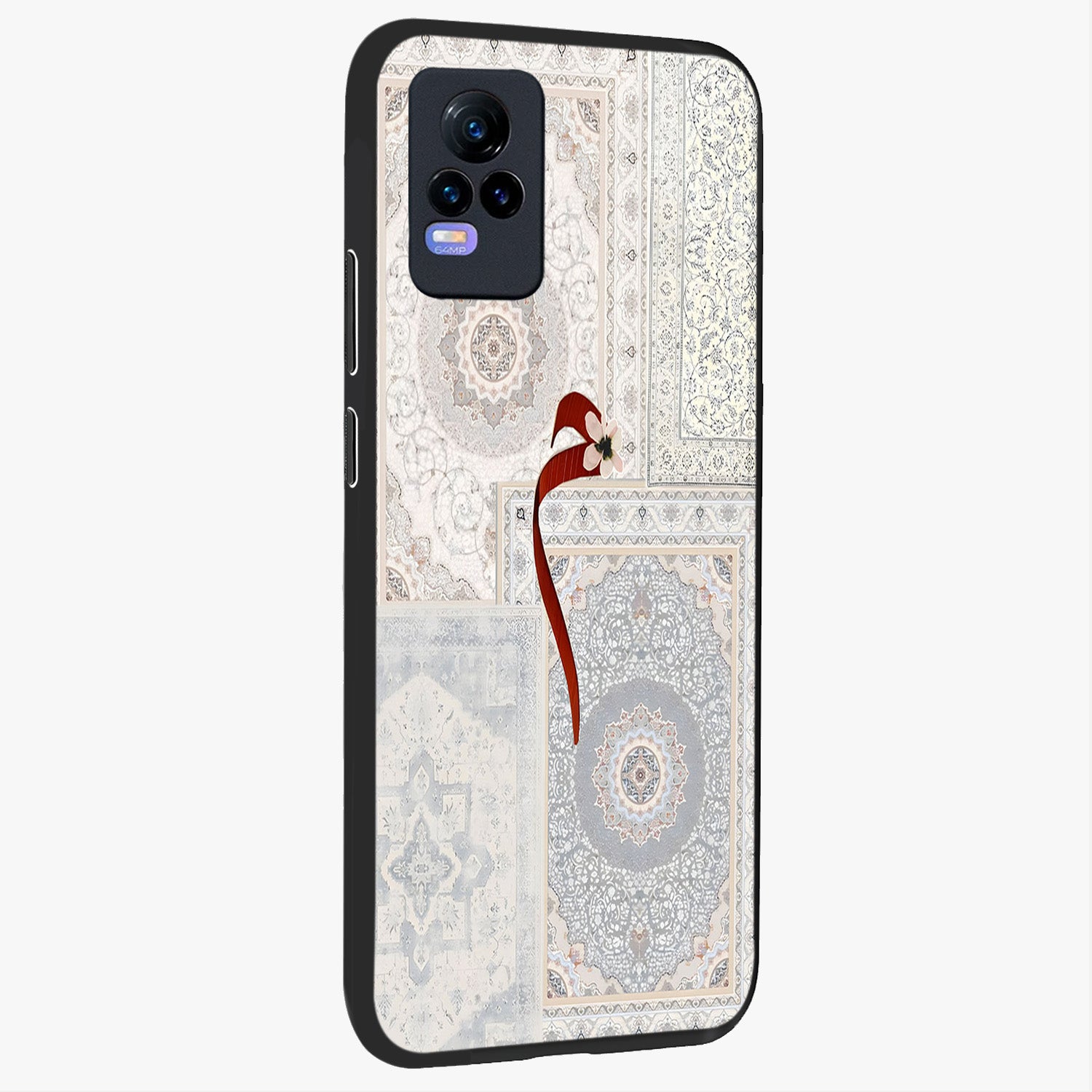 White Aesthetic Bow Glass Case upright view showcasing delicate ribbon bow artwork with cute minimalist theme.