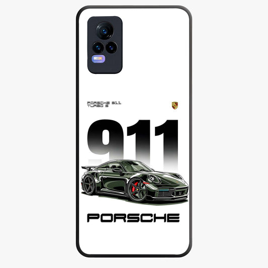 911 Turbo Dominance Glass Case showing clean flat back view with bold 911 sports car artwork and glossy glass finish.