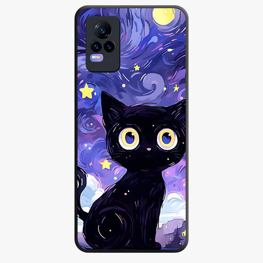 Abstract Cat Art Glass Case showing flat back view with artistic cat illustration and glossy glass finish.